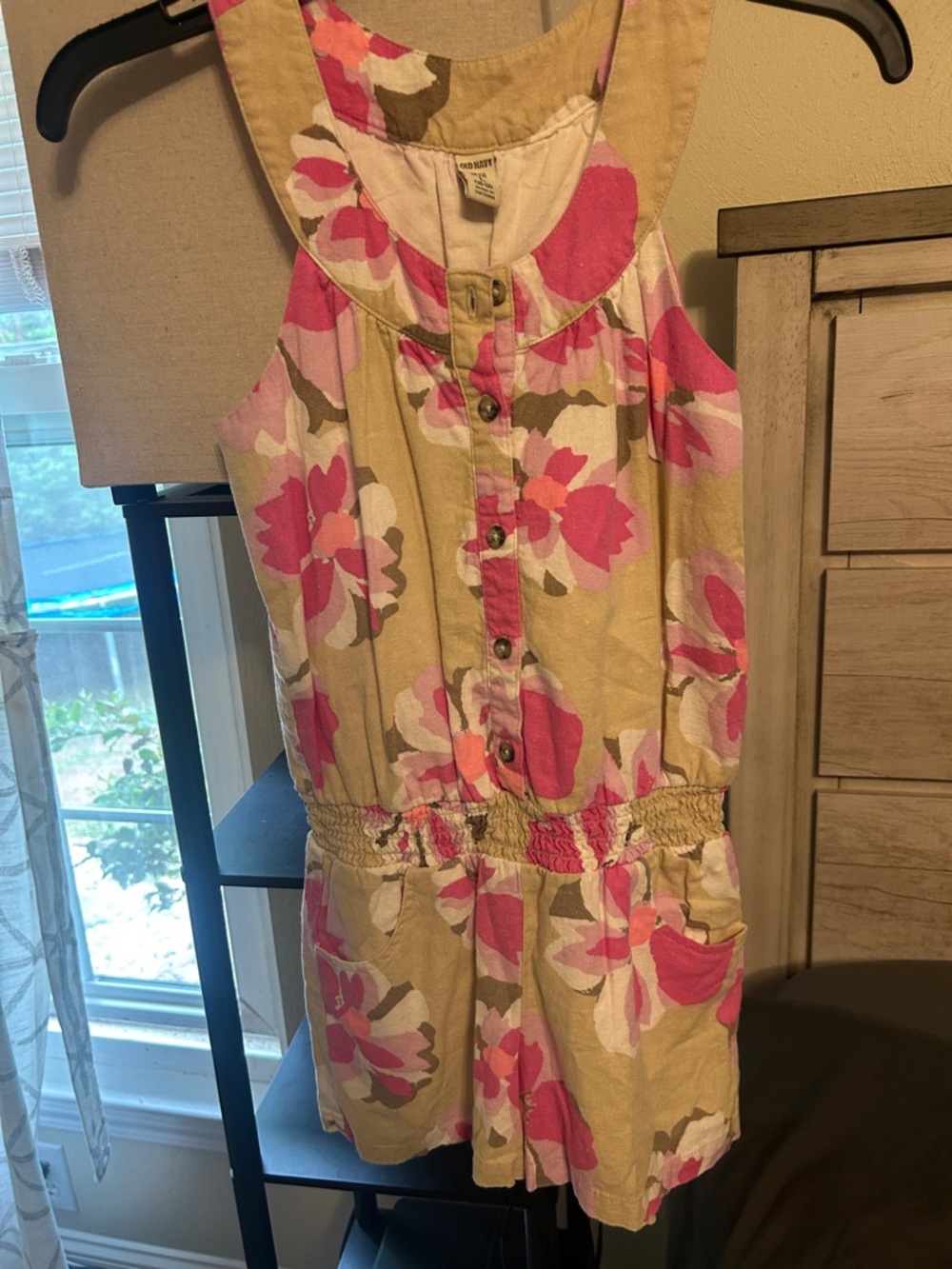Old Navy Pink Floral Tan Romper